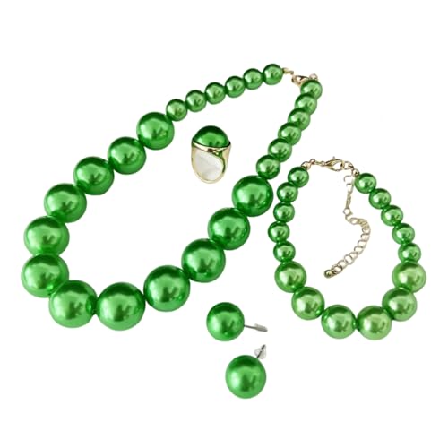xuzhiyuan Statement Pearl Jewelry Set for Women - Includes Necklace, Bracelet, Earrings, and Ring | Colorful Faux Pearl Fashion Jewelry Set for Party, Wedding, Daily Wear - color: Green