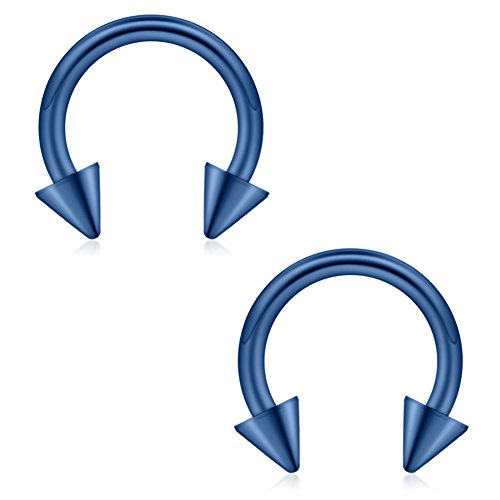 12PCS 12G Surgical Steel Nose PA Septum Horseshoe Hoop Earring Eyebrow Tragus Lip Piercing Ring - style: 10mm w Spikes