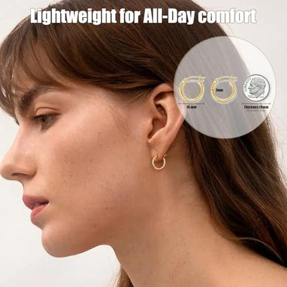 Gold Hoop Earrings for Women 14K Gold Plated | 925 Sterling Silver Post Hypoallergenic Hoop Earrings - color: Gold, size: 16mm