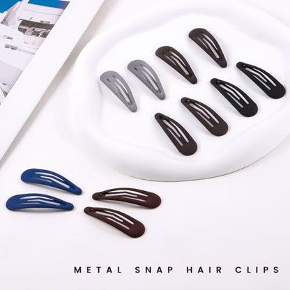 Small Hair Barrettes For Women No Slip Metal Snap Clips For Thin And Fine Hair,Matte Black Brown Blue Red Gray,20 PCS,1.97 x 0.5 Inch. - color: Matte Black Brown Blue Red Gray