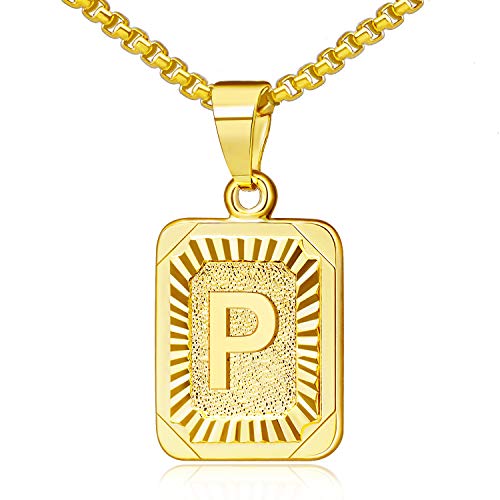 JSJOY Graduation Gifts 2026 Gold Initial Necklaces for Women Men Gold Letter Necklaces 26 Capital A-Z Letter Pendant Necklaces for Women Square Monogram Necklace for Her Initial Necklaces - color: Gold Letter P
