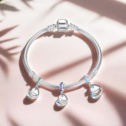 Double Heart Dangle Charm 12 Birthstone Bead for European Bracelet - style: May