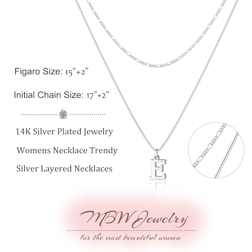 MBW Dainty Silver Layered Initial A-Z Pendant Necklaces for Women Thin | Simple Waterproof 925 Silver Plated Necklace Figaro Choker Monogram Name Jewelry Set Personalized - color: Silver InitIal NK-E