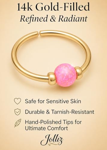 Jolliz Opal Nose Rings Hoops – 24 Gauge Classic Design, Elegant Nose Rings for Women & hypoallergenic Nose Piercings Jewelry Perfect for Any Occasion with Comfortable Fit - color: Pink Opal Gold