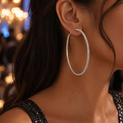 Big Chunky Gold Hoop Earrings for Women Beaded Large Statement Earrings Lightweight Fashion Jewelry Daily Wear Party Gift - color: D1:silver hoop 8cm