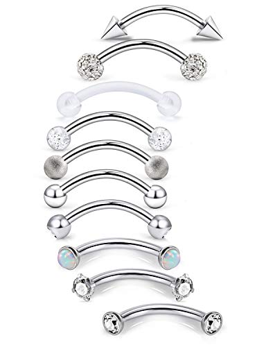 Jenxnjsjo 16g 6/8/10mm Eyebrow/Rook/Snug/Vertical-Labret/VCH/Snake-Eyes/Anti-Tragus/Christina/Daith/Belly-Button/Bridge/Hood/Surface Curved Barbell Piercing Jewelry for Women Men - color: 10PCS, Surgical-Steel, size: 10mm