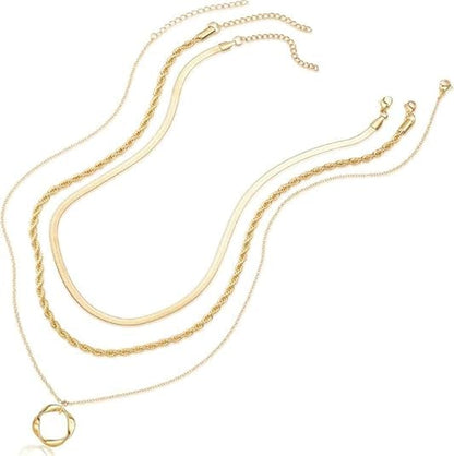 Evabelle Gold Layered Necklace for Women Trendy Jewelry 14K Real Gold Plated Chunky Chain Stackable Necklaces Dainty Choker Necklaces Rectangle Square Pendant - color: Gold Necklace 03