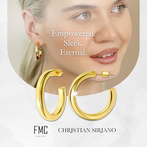 18K Gold Plated Sterling Silver Earrings for Women – Pure & Polished, Twist, Square, Hinged Tube, Abstract & Heart Shape Hoops – Lightweight, Hypoallergenic, Non-Tarnish Jewelry (Sizes: 3x35mm-46x30mm) - color: Gold, size: Square Tubing Hoop (4x40mm)
