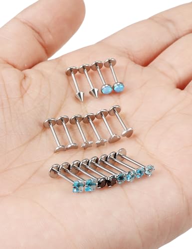 Threadless Noses Rings, Flat Back Earrings, 20/18/16g-Gauge 5/16in-Post 3mm-Top, Hypoallergenic Surgical Steel Medusa Lip Labret Cartilage Helix Tragus Conch Piercing Jewelry for Women Men - color: Blue, size: 20g*8mm