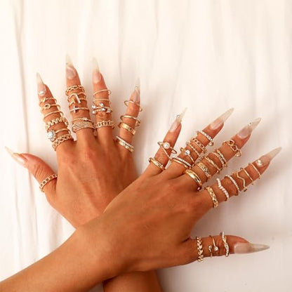 CHICUTIE Gold Knuckle Rings Set For Women Stackable Joint Finger Midi Rings Dainty Cubic Crystal Zirconia Simple Hollow Twist Cute Rings Pack Jewelry Gift - style: 43pcs Gold