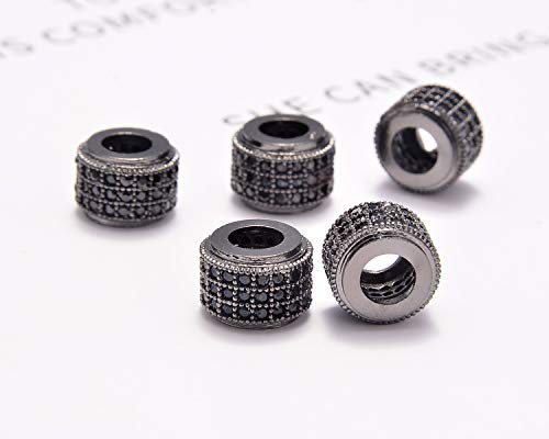 AD Beads Zircon Pave Rhinestones Big Hole Rondelle Spacer Beads 6x7mm 5Pcs Black on Gunmetal - color: 5 Pcs Black on Gunmetal 3 Row Rondelle (6x7mm)