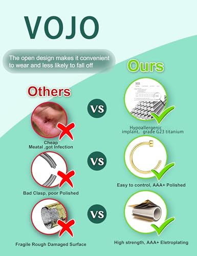 VOJO G23 Titanium 20G Nose Rings Hoops L Shaped Screw Nose Studs Diamond Small Piercing Jewelry for Women Men - color: D Nose Hoop Silver Gold Black,20G 8mm+10mm