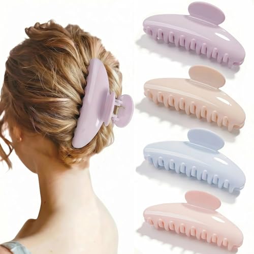 4Pcs Large Claw Hair Clips for Women, 4-Inch Durable Hair Claw Clips Smooth & Easy to Wear|No Snagging & a Secure Grip, Fashion Hair Accessories for Thin & Medium Thick Hair(Purple Pink Blue Begie) - color: Group 3