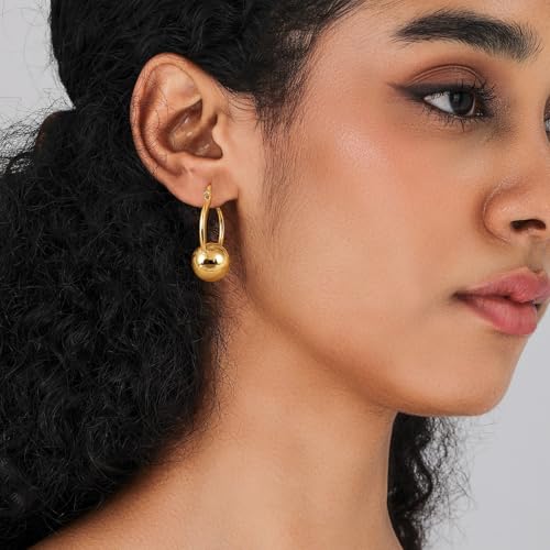 14k Gold Plated Ball Dangle Earrings for Women Sterling Silver Ball Drop Earrings Hypoallergenic Round Balls Hoop Earring Leverback Lightweight Earrings Fashion Jewelry - color: 05-gold