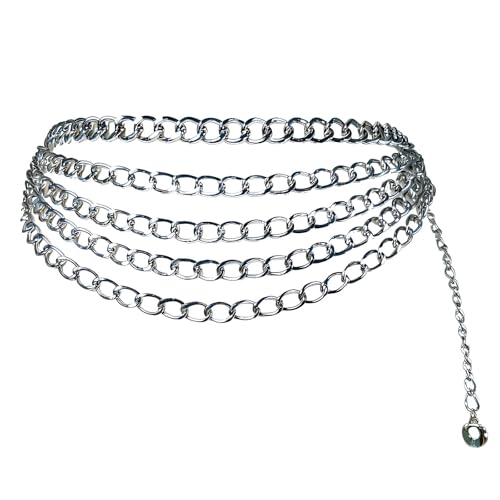Women's chain belt waist chain belt multi-layer body belly chain dress suitable - color: Silver