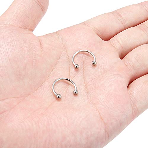 SCERRING 2-8PCS 16G G23 Titanium Horseshoe Septum Ring Nose Rings Hoop Helix Daith Cartilage Tragus Earrings Nipple Eyebrow Body Piercing Jewelry 8mm 10mm 12mm 14mm - style: 2PCS - 16G 12mm