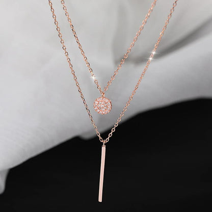 POYAMUSE Elegant Layered Gold Necklace for Women - Double Layered with Cubic Zirconia Pendant and Geometric Bar Charm Stacked Necklace for Women