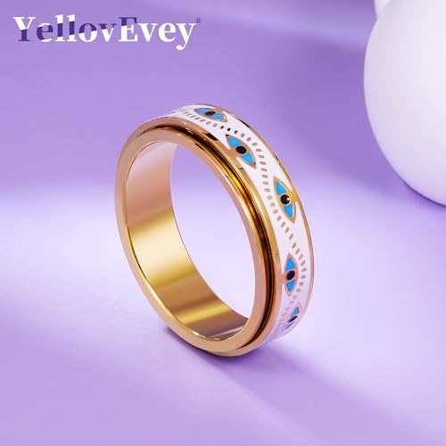 Evil Eye Fidget Ring for Women - Anxiety Relief Spinner Jewelry,18K Gold Plated Stainless Steel Turkish Ojo Turco Protection Rings Gift for Adults - color: Gold