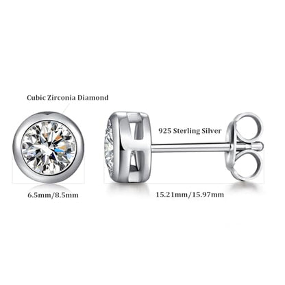 925 Sterling Silver Bezel Stud Earrings for Women Hypoallergenic Cubic Zirconia Stud Earrings for Unisex - style: 3-Bezel Studs-6.5mm