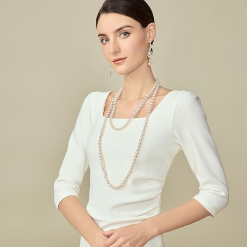 BABEYOND Long Pearl Necklace Faux Pearls Necklace Set Beaded Long Pearls Necklace 1920s Gatsby Costume Jewelry - color: White