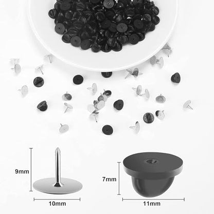 JANYUN 40 Pairs Rubber Blank Pin Backs Butterfly Clutch Backings Holder | Tie Tacks Keepers with 9mm Length 10mm Width,Replacement Holder Clasp Lapel Enamel Pins for Craft Making Brooch Badges