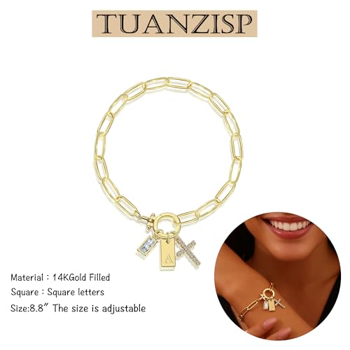 Initial Cross Charm Bracelet, 18K Gold Plated Dainty Paperclip Link Chain Bracelets for Women, Non Tarnish, A-Z Letter Bracelet Personalized Gifts Gold Jewelry for Women - color: Letter-C
