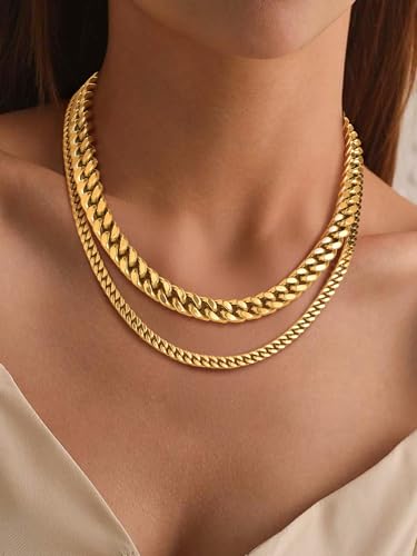 PROSTEEL Chunky Cuban Link Curb Chain Necklace for Women Men, Stainless Steel Choker Thick Trendy Statement Hip Hop Miami Cuban Chain Jewelry Gifts Unisex Size,5/12/14mm Widths,18"/20" - color: 12mm-Gold, size: 18inches