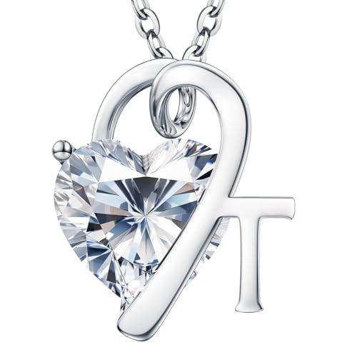 ForeverLove Heart Necklaces for Women, 4-2 Carats Heartshap Moissanite, Silver Pendant Jewelry, Anniversary Birthday Gifts for Wife, Girlfriend, Daughter, Mom - style: T Initial 3.0 Carats Heart Moissanite Sterling Sliver Necklace