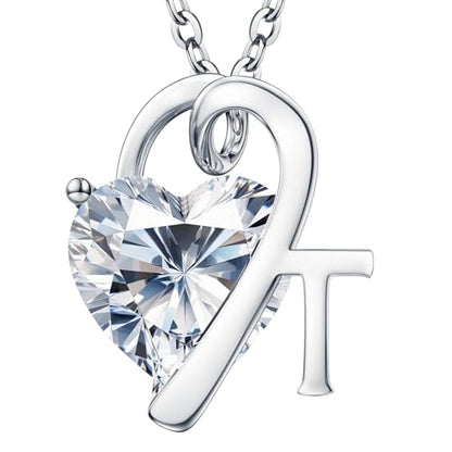 ForeverLove Heart Necklaces for Women, 4-2 Carats Heartshap Moissanite, Silver Pendant Jewelry, Anniversary Birthday Gifts for Wife, Girlfriend, Daughter, Mom - style: T Initial 3.0 Carats Heart Moissanite Sterling Sliver Necklace