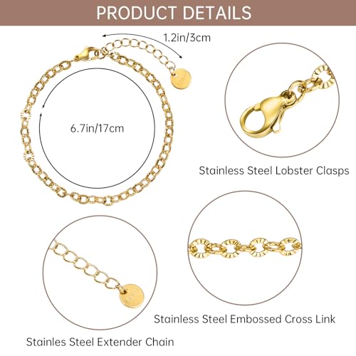 UMAOKANG 10pcs Gold Embossed Oval Chain Bracelet Bulk for Jewelry Making | PVD Gold Plated Stainless Steel Bracelet Adjustable Hand Chains DIY Jewelry Supplies - color: 10pcs Oval Gold