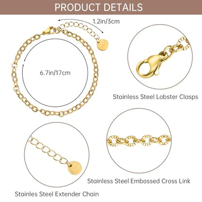 UMAOKANG 10pcs Gold Embossed Oval Chain Bracelet Bulk for Jewelry Making | PVD Gold Plated Stainless Steel Bracelet Adjustable Hand Chains DIY Jewelry Supplies - color: 10pcs Oval Gold