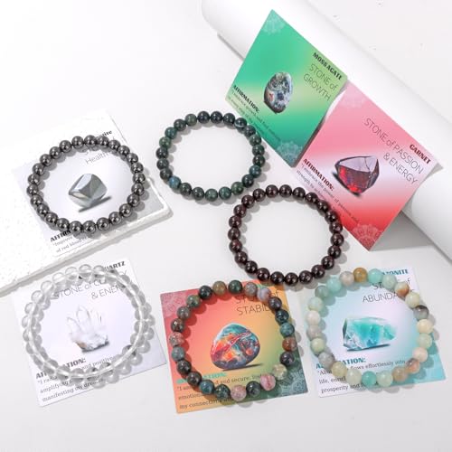 Crystal Beaded Bracelets for Women 4mm Clear Quartz Bead Handmade Gemstone Stretch Elastic Bracelet Natural Stone Crystal Healing Reiki Spiritual Jewelry Gifts - color: Hematite, size: 8mm