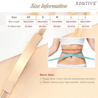 XZQTIVE 2 Pieces Women Skinny Metal Chain Waist Belt Stretchy Saree Cinch Belt for Dress Gold Sliver - color: 10 Gold, size: Fit waist 26-29 in