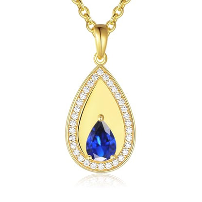 Birthstone Pendant Necklaces for Women 925 Sterling Silver Teardrop Pendant Necklace Birthday Jewelry Gift, 18"+2" Inches - color: 09 - Sapphire