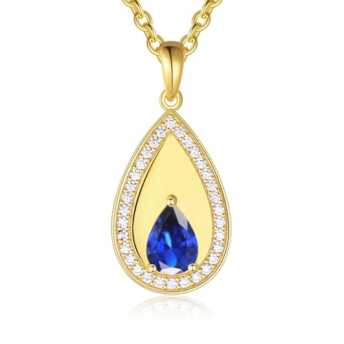 Birthstone Pendant Necklaces for Women 925 Sterling Silver Teardrop Pendant Necklace Birthday Jewelry Gift, 18"+2" Inches - color: 09 - Sapphire