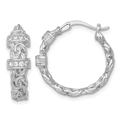 Diamond2Deal Sterling Silver Polished Cubic Zirconia Byzantine Link Round Hoop Earrings Len-0.88 In, Wid-0.89 In