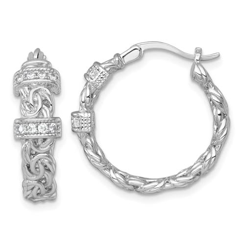 Diamond2Deal Sterling Silver Polished Cubic Zirconia Byzantine Link Round Hoop Earrings Len-0.88 In, Wid-0.89 In