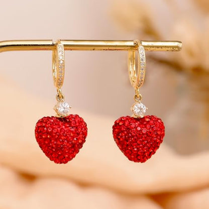 Sonateomber Gold Silver Small Hoop Dangle Earrings for Women, Trendy Dainty Rhinestone CZ Dangling Prom Wedding Leaf Flower Snowflake Butterfly Starfish Fashion Jewelry Gift - color: Red Heart