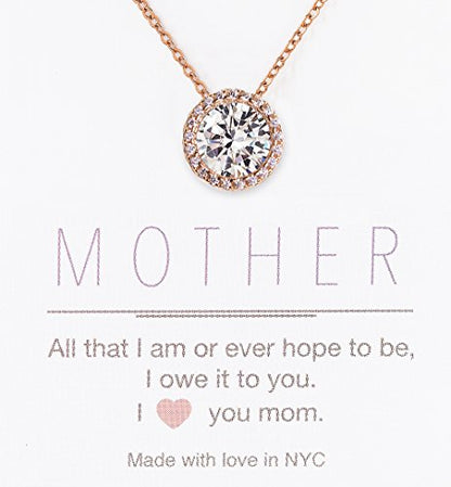 A+O Gift for Mom, Aunt, Grandma - Solitaire Halo Necklace in Gold, Rose Gold, Silver - style: MOTHER, Rose Gold