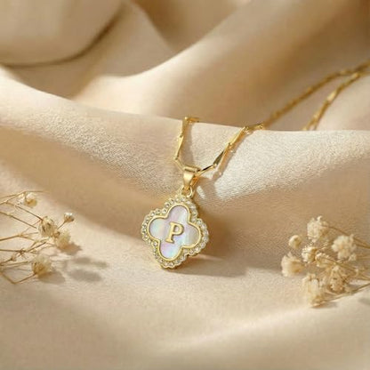 LETFLY 14K Four Leaf Clover Natural Shells Initial A-Z Necklaces for Women - color: Gold, style: Letter P
