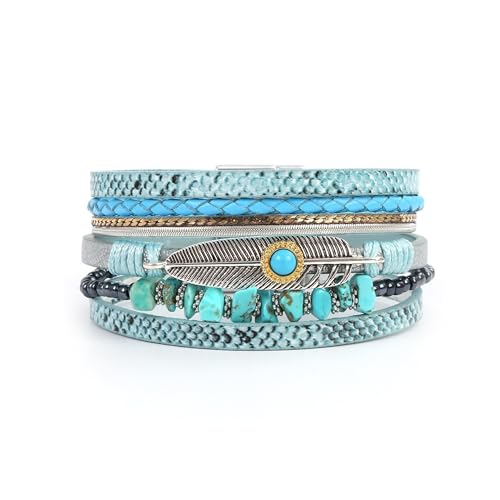 Long tiantian Boho Western Bracelets for Women Leather Wrap Bracelets Turquoise Bracelet Western Jewelry Country Concert Outfits - color: A4:blue