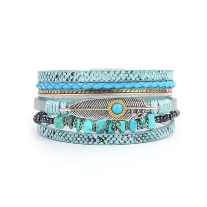 Long tiantian Boho Western Bracelets for Women Leather Wrap Bracelets Turquoise Bracelet Western Jewelry Country Concert Outfits - color: A4:blue