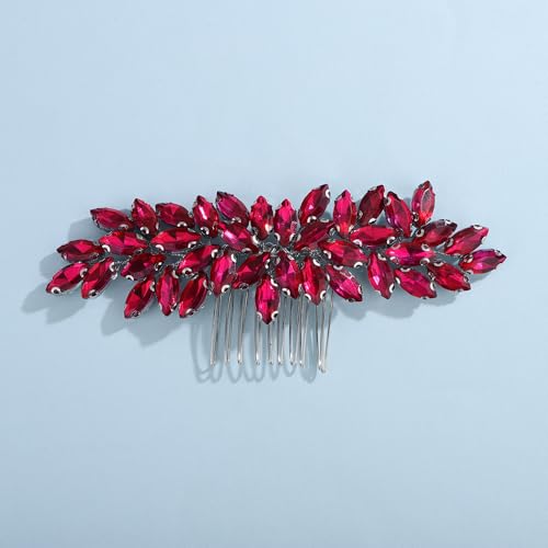 Teyglen Dainty Simple Full Rhinestones Bride Wedding Hair Comb Luxurious Hair Accessories Shiny Rhinestones Bridal Side Hair Combs for Women Bride (Plum purple) - color: Plum purple