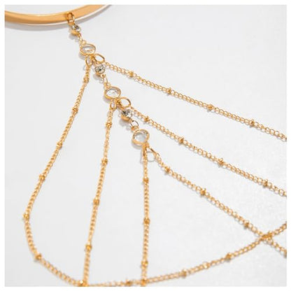 Simple Crystal Bead Tassel Upper Arm Chain Bracelet Multi-layered Bikini Armlet Rhinestone Adjustable Open Arm Cuff Bangle Bracelets Summer Beach Body Jewelry for Women - style: Gold