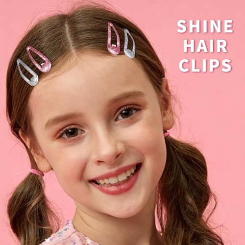 Teenitor 50Pcs Hair Barrettes Pink Snap Hair Clips, 2 Inch Hair Barrettes Hair Clips for Women Hair Barrettes for Women with Glitter Pink - color: Pink/Light Pink/Hot Pink/Glitter Silver/Glitter Pink