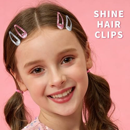 Teenitor 50Pcs Hair Barrettes Pink Snap Hair Clips, 2 Inch Hair Barrettes Hair Clips for Women Hair Barrettes for Women with Glitter Pink - color: Pink/Light Pink/Hot Pink/Glitter Silver/Glitter Pink