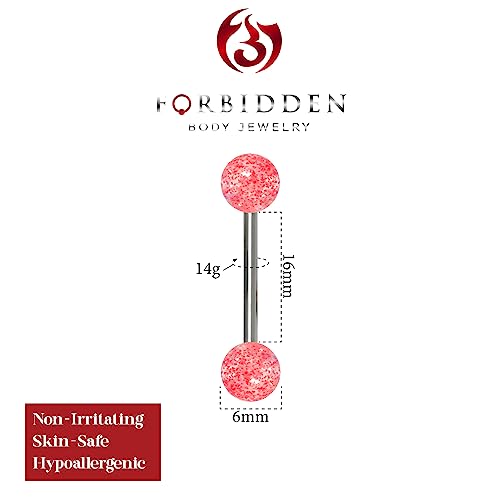 Forbidden Body Jewelry 14G 16mm (5/8 Inch) Surgical Steel Ultra Glitter Tongue Ring - style: Red