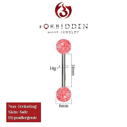 Forbidden Body Jewelry 14G 16mm (5/8 Inch) Surgical Steel Ultra Glitter Tongue Ring - style: Red