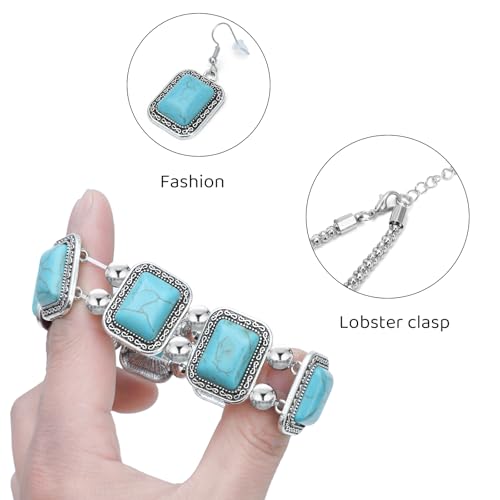 NEWITIN 4 Pieces Silver Bohemian Jewelry Set for Women Fashion Costume Jewels Turquoise Necklace Bracelet Earrings Western Turquoise Jewelry Set for Women - color: Turquoise A