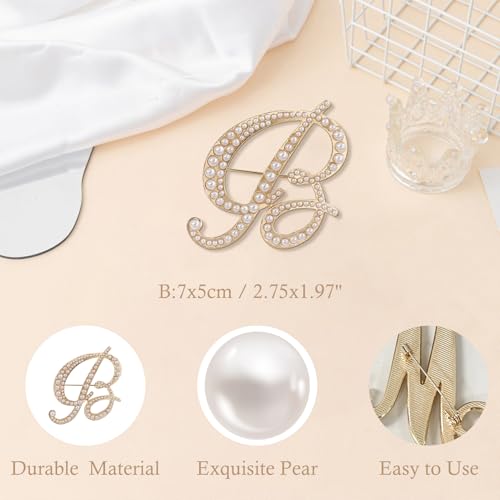 A-Z Initial 26 Letter Brooch Pins, Gold Faux Pearl Alphabet Badges Breastpin for Hat Bag Dress Coat Suit Accessory, Elegant Name Personalized Gifts for Women Men - color: B
